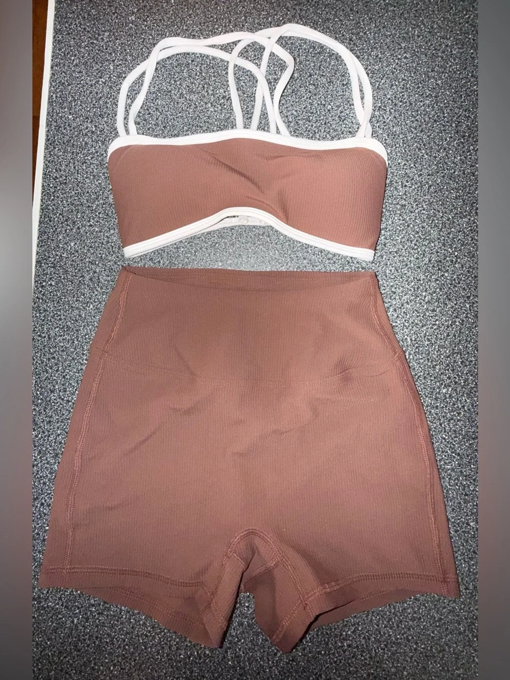 LB Dance Two-Piece Set in Brown with White Trim Size Child Large